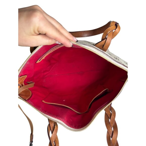 Vintage Dooney & Bourke Monogram Canvas Satchel Bag With Braided Leather Handles - Picture 8 of 11